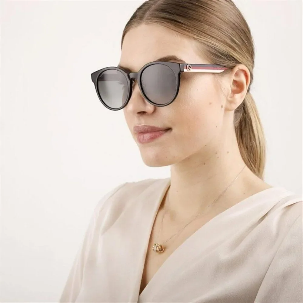 SALE! NEW Gucci GG0416SK LOGO 001 Black Grey Gradient Round Women Sunglasses - Picture 11 of 12